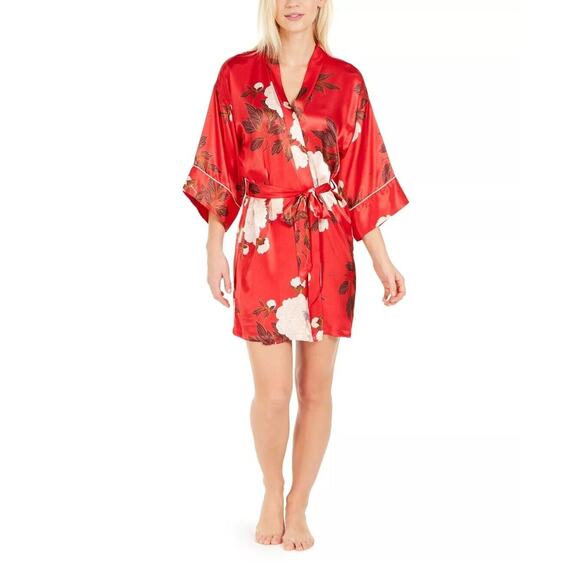 Linea Donatella Other - Linea Donatella RedKara Floral-Print Satin Wrap RobeAnd Slip Set Size Medium